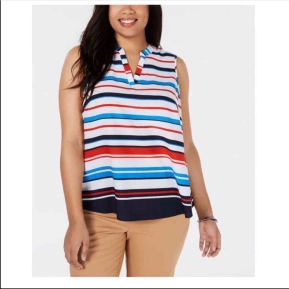 NEW Charter Club Plus Stripe Tank Top Sleeveless Tee Shirt High Low Hemline 2X
